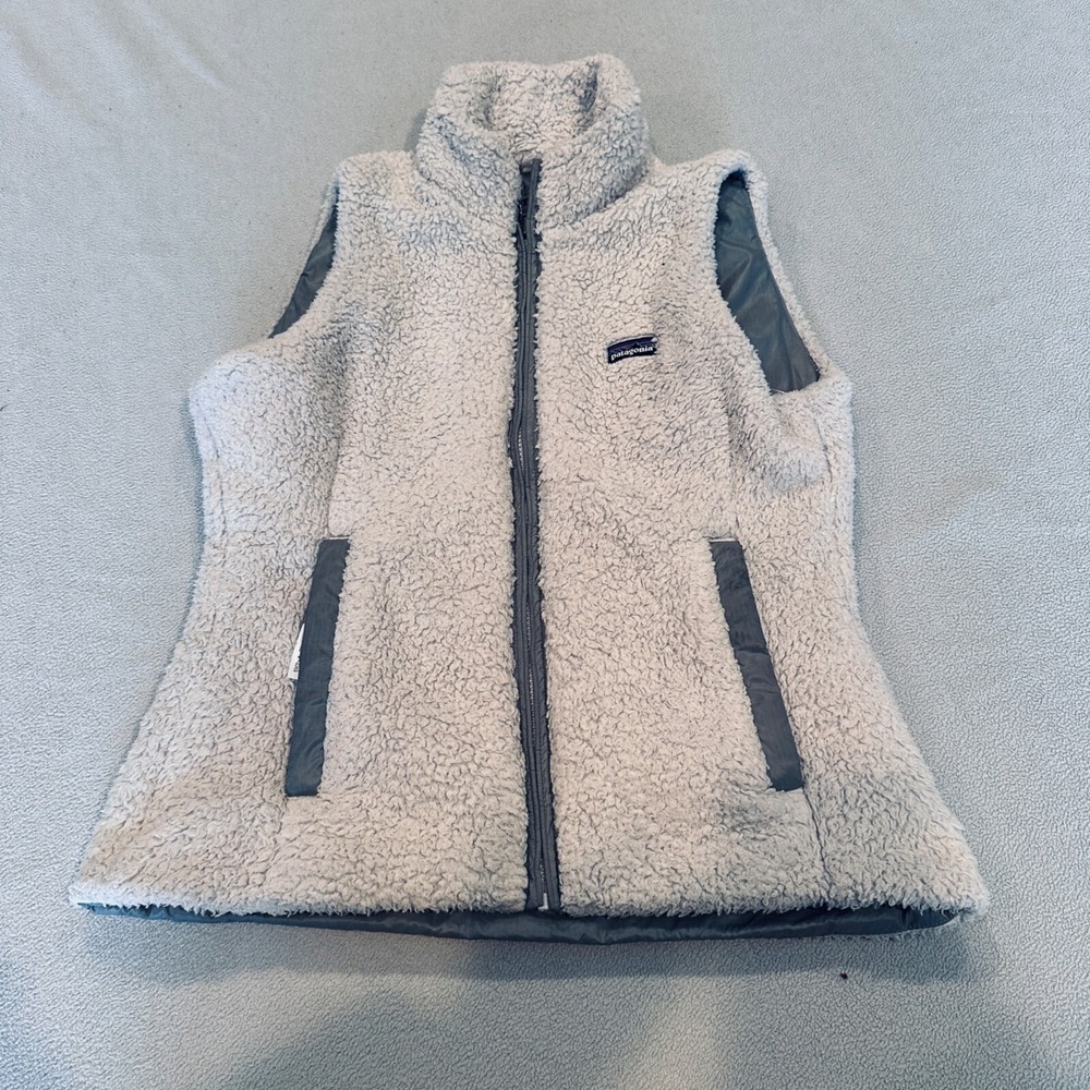 Patagonia‎ Vest Womens Small Sherpa Fleece Full Zip Reversible Gray